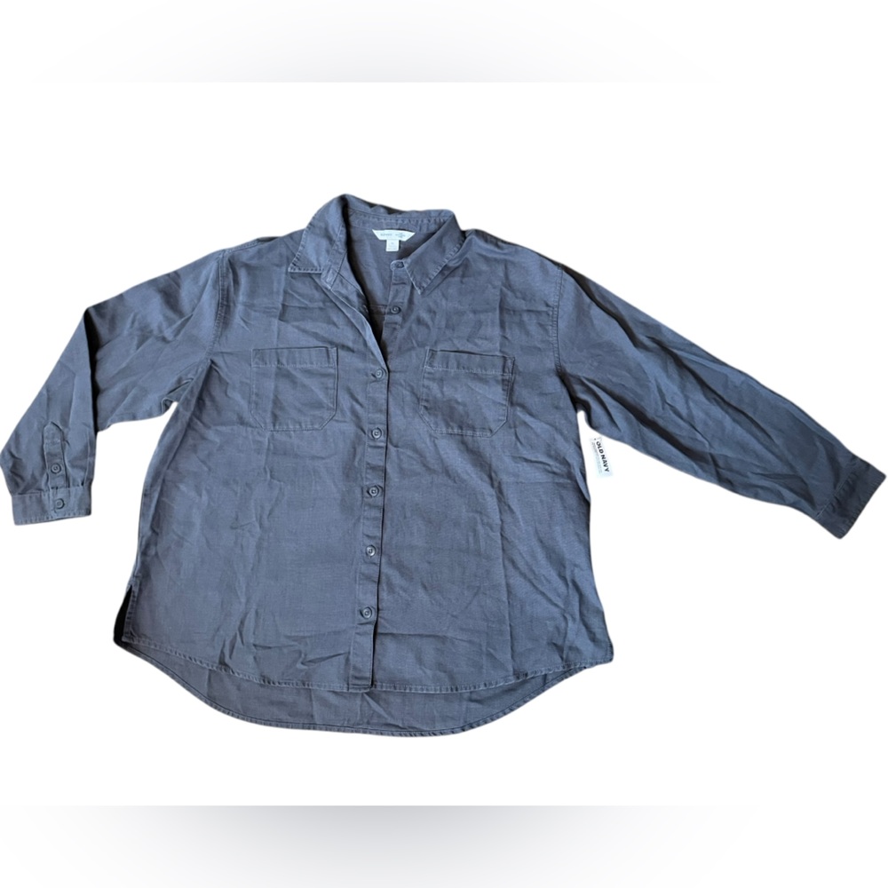 Old Navy The Boyfriend Shirt Gray High Low Button Up Long Sleeve Top